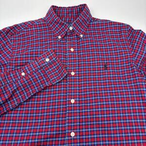 Ralph Lauren Mens Small Red Blue Check Long‎ Sleeve Button Down Shirt